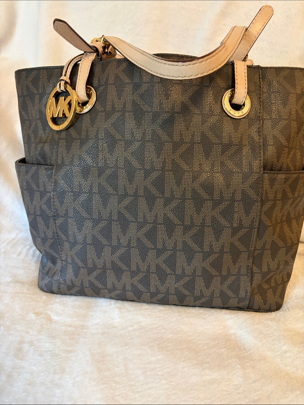 Michael Kors Brown and Beige MK Monogram Tote with Matching Pouch - Picture 5 of 8